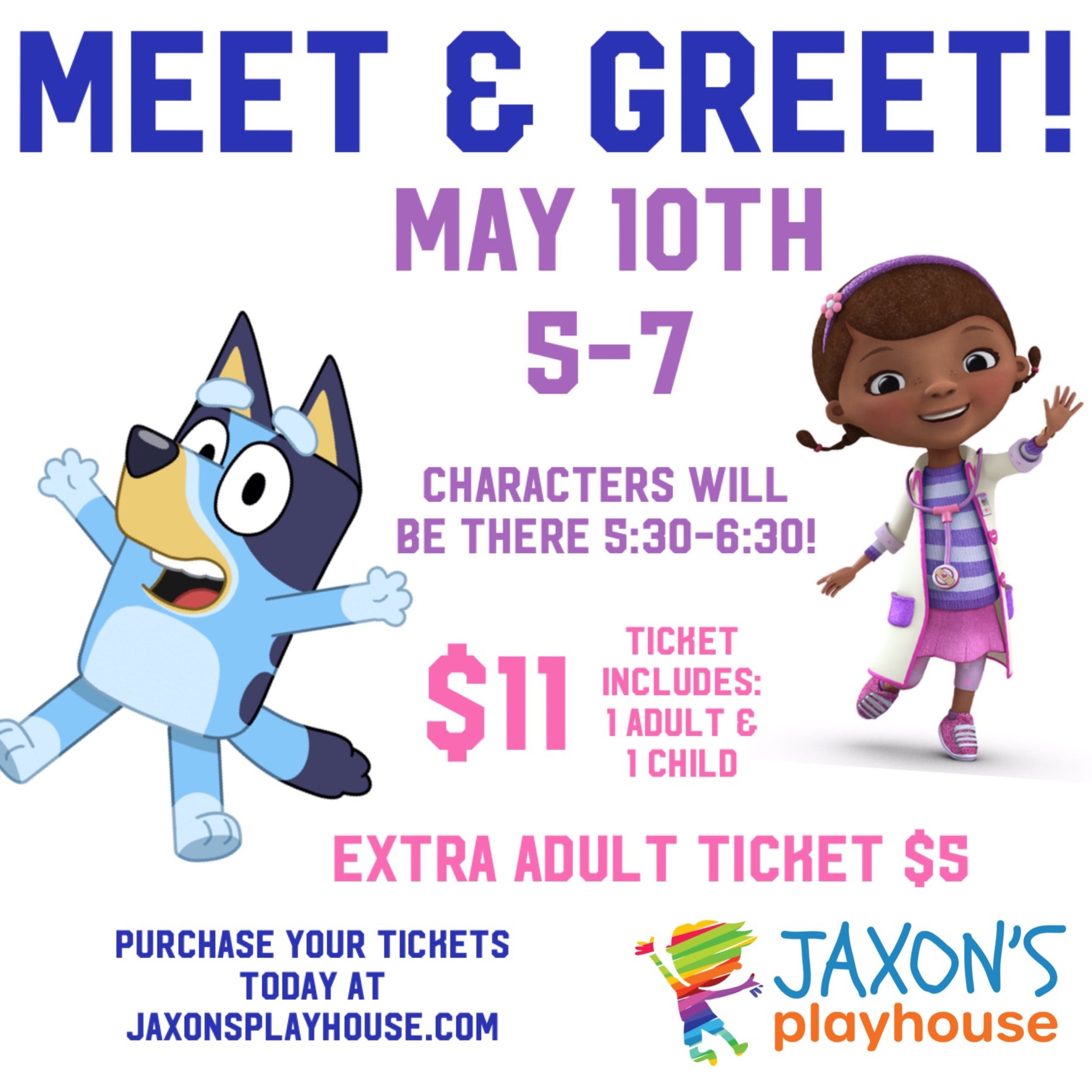 Bluey Meet & Greet Addional Adult Jaxon's Playhouse LLC